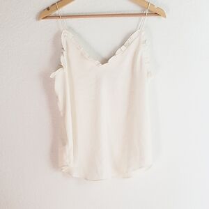 Express Ivory V Neck Ruffle Scalloped Tank In Crepe Camisole